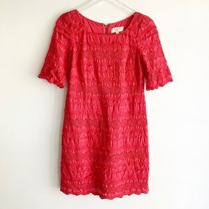 Moulinette Soeurs Size 4 Dress Eyelet Tiered Short Sleeve Solid Red Lined